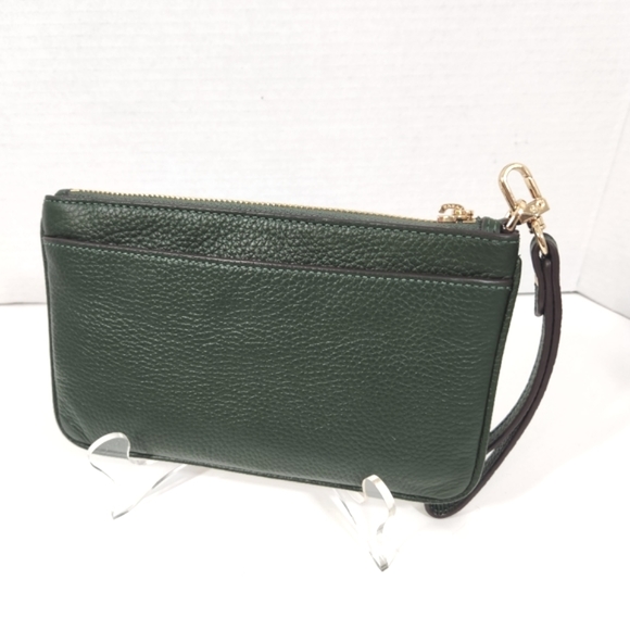 Michael kors hunter green leather jet set wristlet clutch pouch zip close - Picture 2 of 8